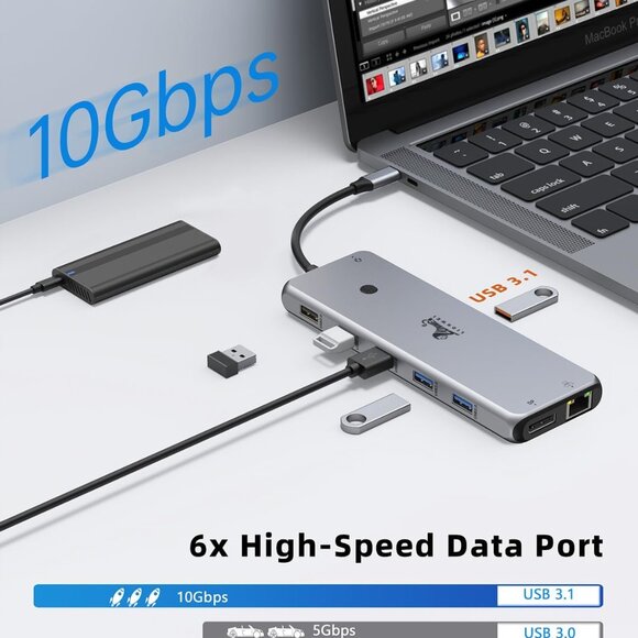 USB C Hub USB C Docking Station Dual Monitor 3 in Triple Display Multiport Adapt - Picture 6 of 9